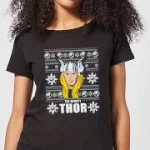 Marvel Thor Face Womens Christmas T-Shirt - Black - M