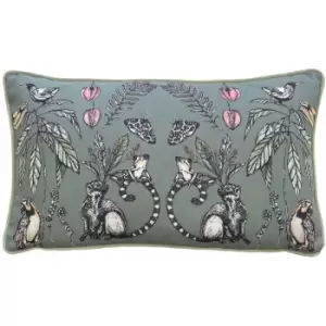 Wylder - Tropics Wild Mirrored Creatures Print Velvet Piped Edge Cushion Cover, Sage, 30 x 50 Cm