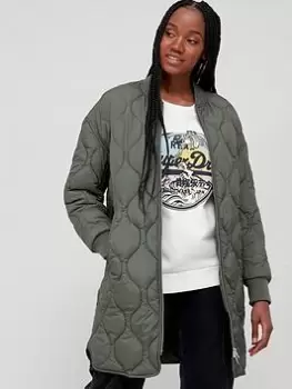 Superdry Studios Longline Quilted Jkt -thyme, Green, Size 8, Women