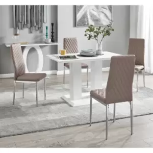 Furniturebox UK - Furniturebox Imperia 4 High Gloss White Modern Dining Table And 4 Cappuccino Milan Faux Leather Dining Chairs With Silver Legs