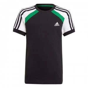 adidas Colour Block T Shirt Junior Boys - Wht/Grn/Blk