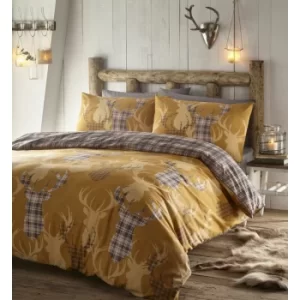 Portfolio Home Tartan Stag Single Duvet Cover Yellow Bedding Bed Set Reversible