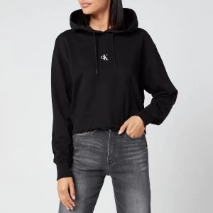 Calvin Klein Jeans Womens Puff Print Cropped Hoodie - CK Black - XS