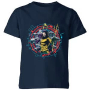 Aquaman Circular Portrait Kids T-Shirt - Navy - 7-8 Years - Navy