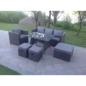 Fimous 4 Seater Outdoor Dark Grey Rattan Lounge Complete Sofa Set with 2 Stools and Big Footstools