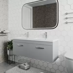 Nuie - Athena Wall Hung 2-Drawer Vanity Unit with Double Ceramic Basin 1200mm Wide - Gloss Grey Mist