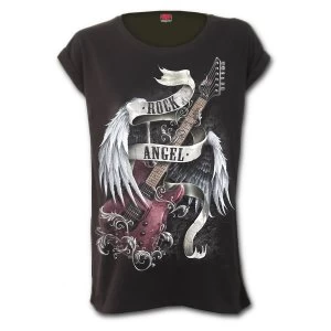 Rock Angel Turnup Sleeve Loosefit Tee Womens Medium Short Sleeve Top - Black