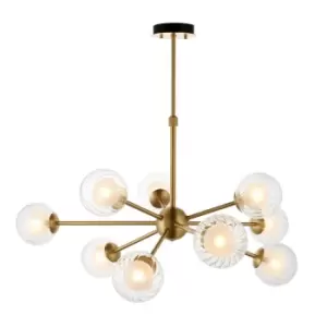 Rome Multi Arm Glass Pendant Ceiling Lamp, Satin Brass Plate, Glass