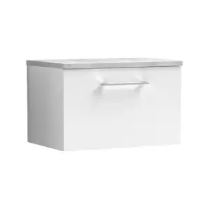 Arno Gloss White 600mm Wall Hung Single Drawer Vanity Unit with Bellato Grey Laminate Worktop - ARN122LBG - Gloss White - Nuie