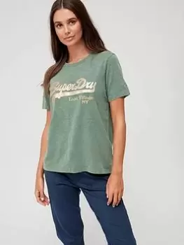 Superdry Vintage Logo Borough T-Shirt - Green, Size 16, Women