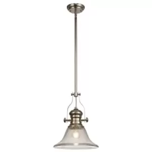 Telescopic Dome Ceiling Pendant E27 With 30cm Smooth Bell Glass Shade, Polished Nickel, Clear - Luminosa Lighting