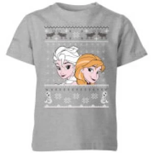 Disney Frozen Elsa and Anna Kids Christmas T-Shirt - Grey - 9-10 Years