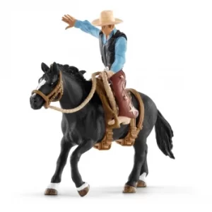 Schleich Farm World Saddle Bronc Riding with Cowboy Toy Figure Set