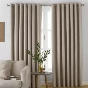 Furn. Moon Herringbone Blackout Ringtop Eyelet Curtains (pair) Polyester Natural (117X183Cm)