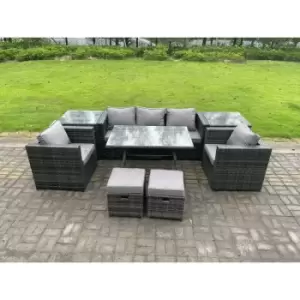 Fimous 5 Seater Outdoor Dark Grey Rattan Lounge Complete Sofa Set with 2 Side Tables and 2 Stools