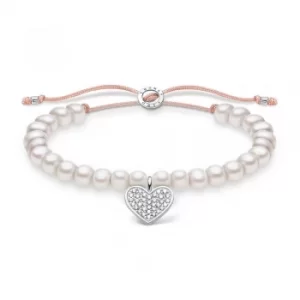 THOMAS SABO Silver Pave Heart Pearl Bracelet A1986-199-14-L20V