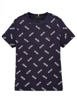 Tommy Hilfiger Boys Short Sleeve All Over Print T-Shirt - Navy, Size 7 Years