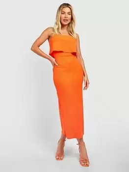 Boohoo Textured Bandeau Midaxi Dress - Orange, Size 16, Women