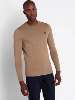 Lyle & Scott Lyle & Scott Crew Neck Cotton Merino Jumper, Sand, Size S, Men