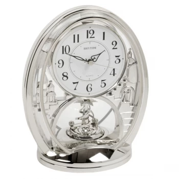 Rhythm Silver Oval Mantel Clock - Shooting Star Pendulum