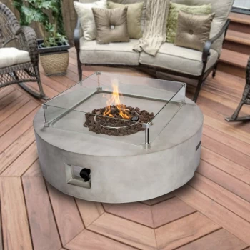 Teamson Home Outdoor Garden X-Large, Round, Propane Gas Fire Pit Table Burner, Smokeless Firepit, Patio Furniture Heater with Lava Rocks & Cover