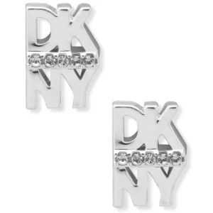 DKNY Jewellery Silver Coloured Pave Logo Button Earrings -G03