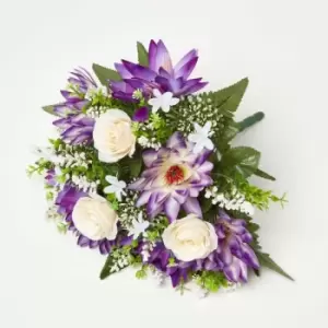 HOMESCAPES White Rose & Purple Lotus Flower Bouquet - Purple