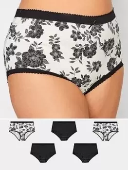 Yours 5pk Mono Floral Full Briefs - Black, Size 18-20, Women