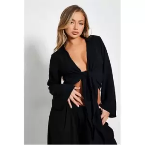 I Saw It First Sheer Wrap Front Shirt - Black