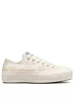 Converse Chuck Taylor All Star Lift Broderie Ox - Cream/White, Cream/White, Size 6, Women