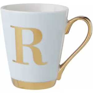 White Frosted Deco R Letter Monogram Espresso Cups / Large Coffee Mugs / Tea Mug With Stylish Golden Trim With Golden Handle 9 x 10 x 12 - Premier