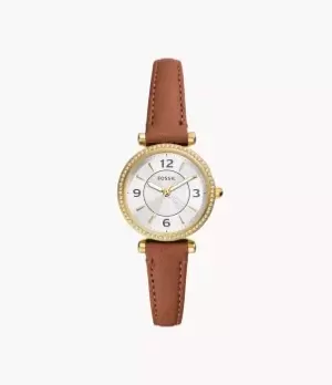 Fossil Women Carlie Three-Hand Medium Brown LiteHide Leather Watch