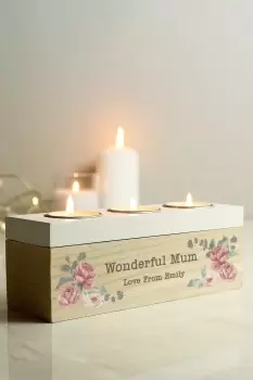 Personalised Watercolour Floral Tealight Holder - Brown