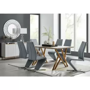 Taranto Oak Effect Dining Table and 6 Grey Willow Chairs - Elephant Grey