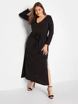 Yours Glitter Party Keyhole Plunge Maxi Dress - Black, Size 16, Women