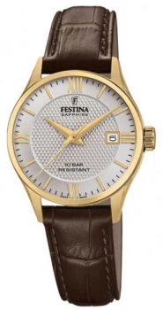 Festina Womens Swiss Made Brown Leather Strap Silver Watch