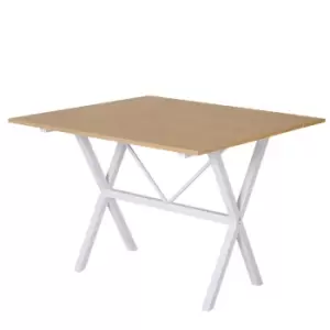 Homcom Six Seater Drop Leaf Oak Effect Dining Table Foldable Metal Frame