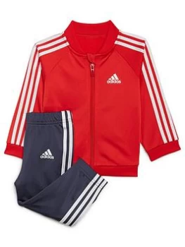 Boys, adidas Infant Unisex 3 Stripe Tricot Tracksuit - Red/Navy, Red/Navy, Size 6-9 Months