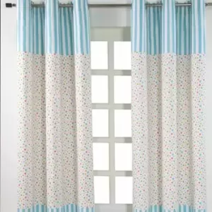 Homescapes - homecapes Cotton Multi Stars Ready Made Eyelet Curtain Pair, 137 x 182cm Drop - Blue