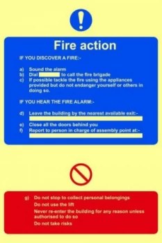 Fire Action Procedure Sign Flxble S/A Lum.Brd