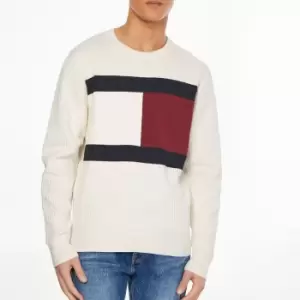 Tommy Hilfiger Mens Structured Flag Sweatshirt - Ivory/Red/White/Blue - M