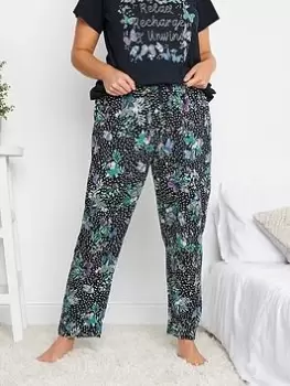 Yours Tropical Butterfly Spot Wide Leg Pj Pant, Blue, Size 22-24, Women