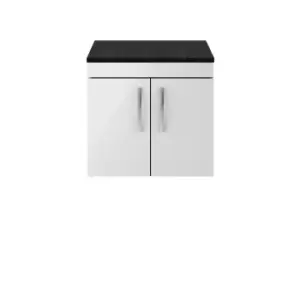 Nuie Athena 600 Wall Hung 2-door Vanity & Sparkling Black Worktop - Gloss Grey Mist