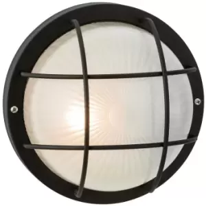 Firstlight Court - 1 Light Outdoor Bulkhead Wall, Flush Light Black, Frosted Glass IP44, E27