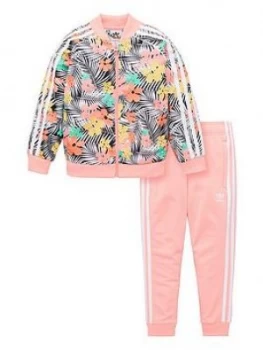 adidas Originals Childrens Floral Tracksuit - Pink, Size 4-5 Years, Women