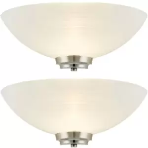 2 PACK Dimmable LED Wall Light Satin Chrome White Line Pattern Glass Shade Lamp