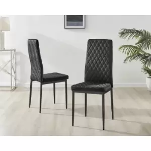 Set of 4 Furniturebox Black Velvet Milan Dining Chairs With Black Legs