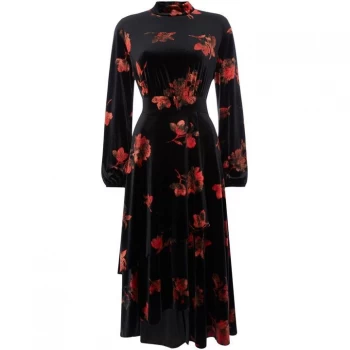 Biba Rose Printed Velvet Midi Dress - Black & Red