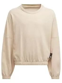 Adidas Older Girls Lounge Crew Sweat, Beige, Size 7-8 Years, Women