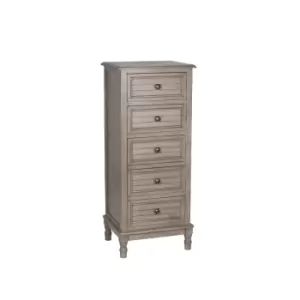 Taupe Pine Wood 5 Drawer Tall Boy